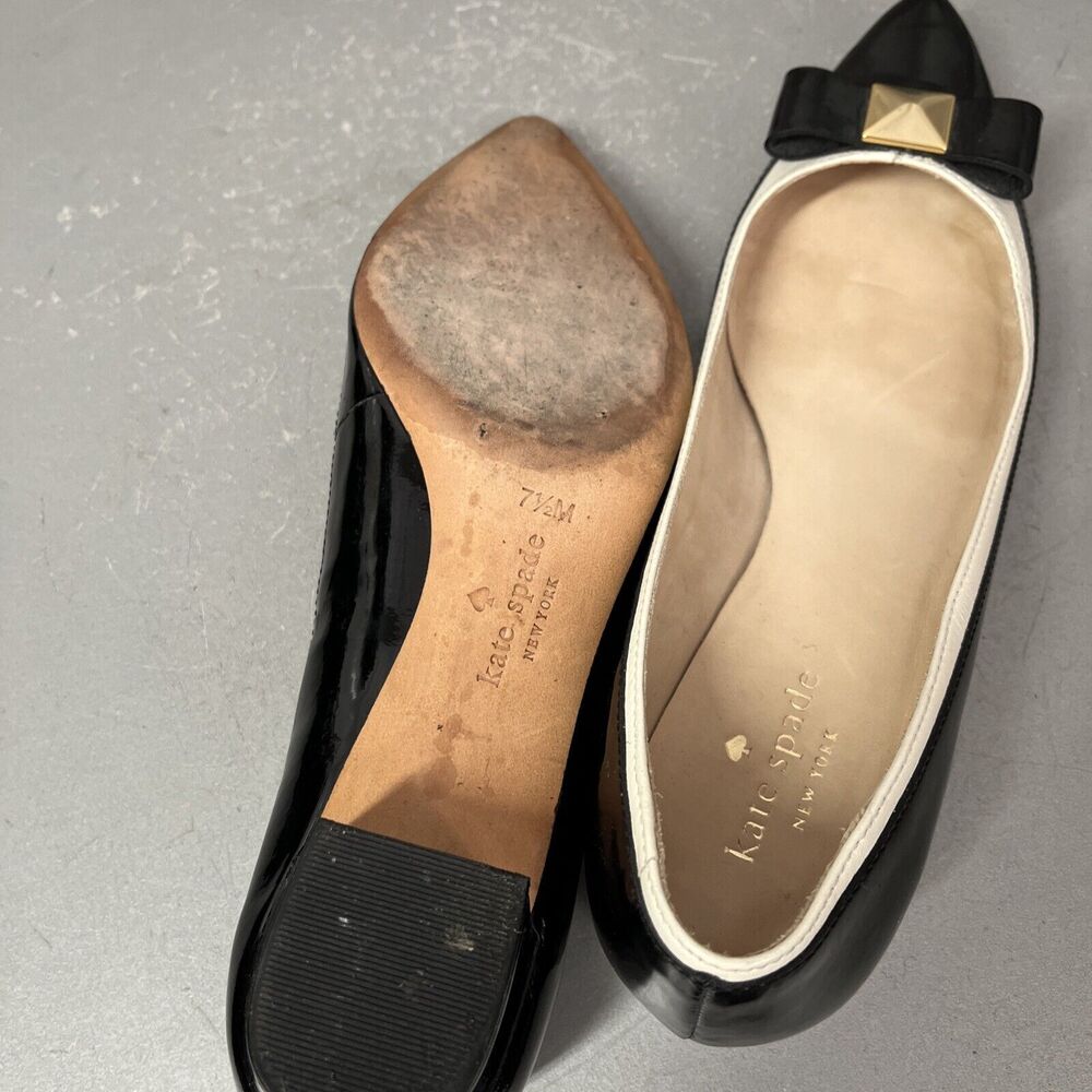 Kate Spade New York Anika Black Cream Nappa Leather Pointed Toe Pumps Shoe 7.5 - Picture 8 of 8